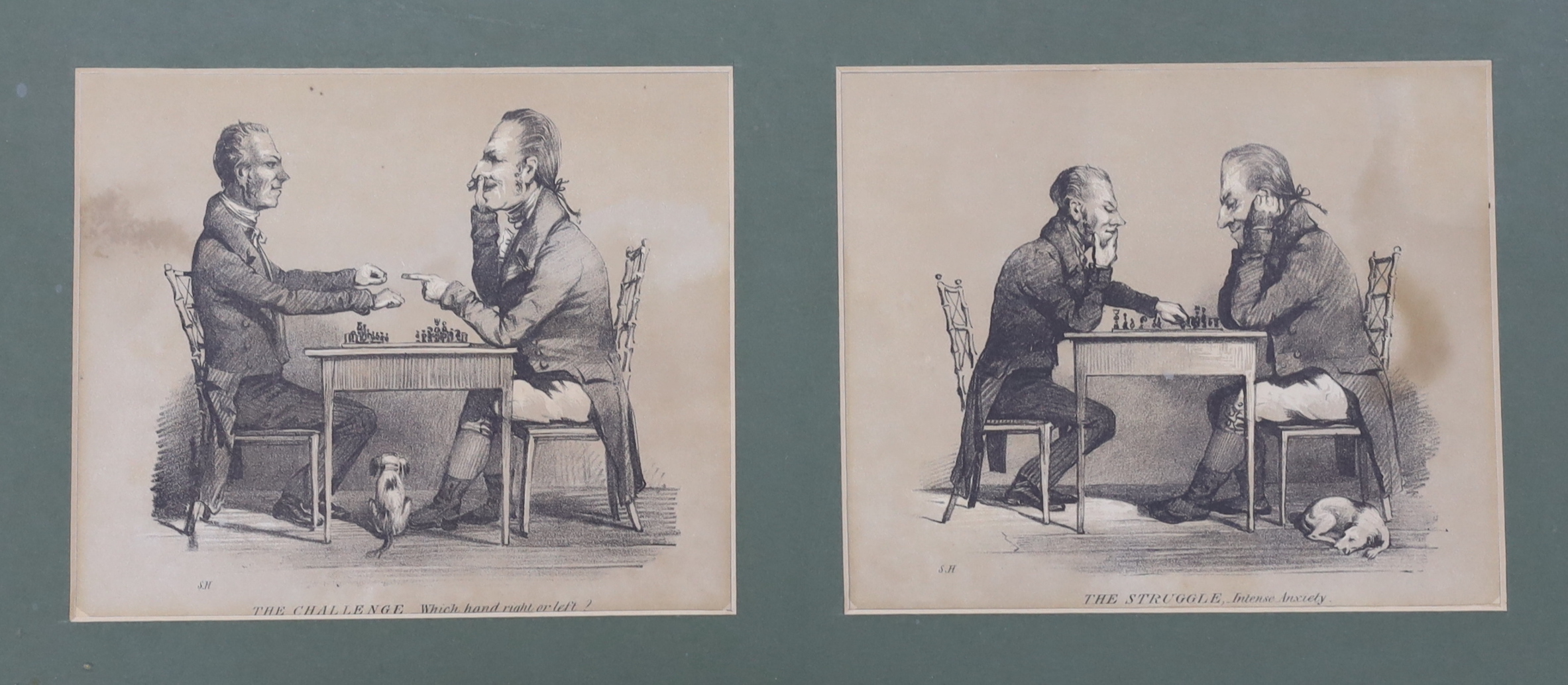 Two 19th century prints, Mr Loggan, 'The remarkable characters who were at Tunbridge Wells with Richardson in 1748', publ. 20th May 1804 for Richard Phillips and a print of Chess players, largest 18 x 28cm